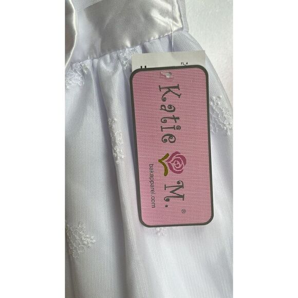 Katie M. Girls’ Sleeveless Formal White Dress With Bow Size 3T - Picture 3 of 5